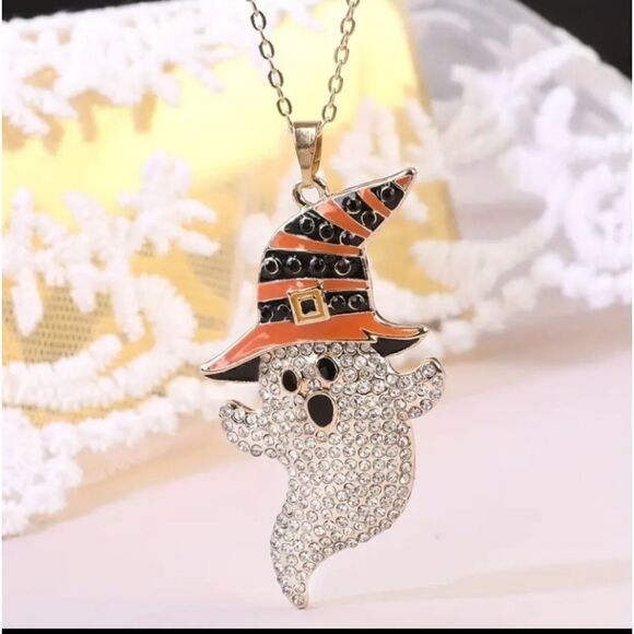 Rhinestone Ghost Necklace Halloween - Picture 4 of 5
